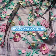 Ткань Сетка с вышивкой (цветы)